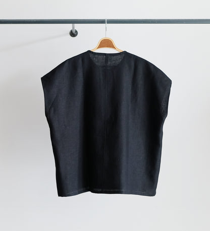 NO COLLAR SQUARE FRENCH SLEEVE SHIRT