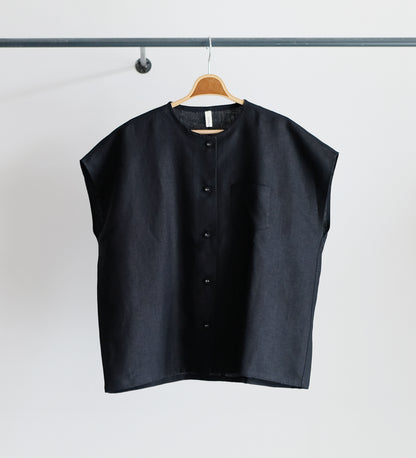 NO COLLAR SQUARE FRENCH SLEEVE SHIRT