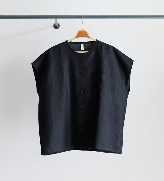 NO COLLAR SQUARE FRENCH SLEEVE SHIRT